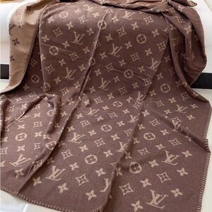 Tan and Cream Monogram Throw Blanket